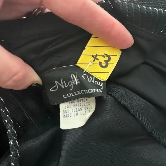 VTG Night Way Collections Metallic Black Ball Gown Dress 4 Spaghetti Strap - Picture 13 of 16